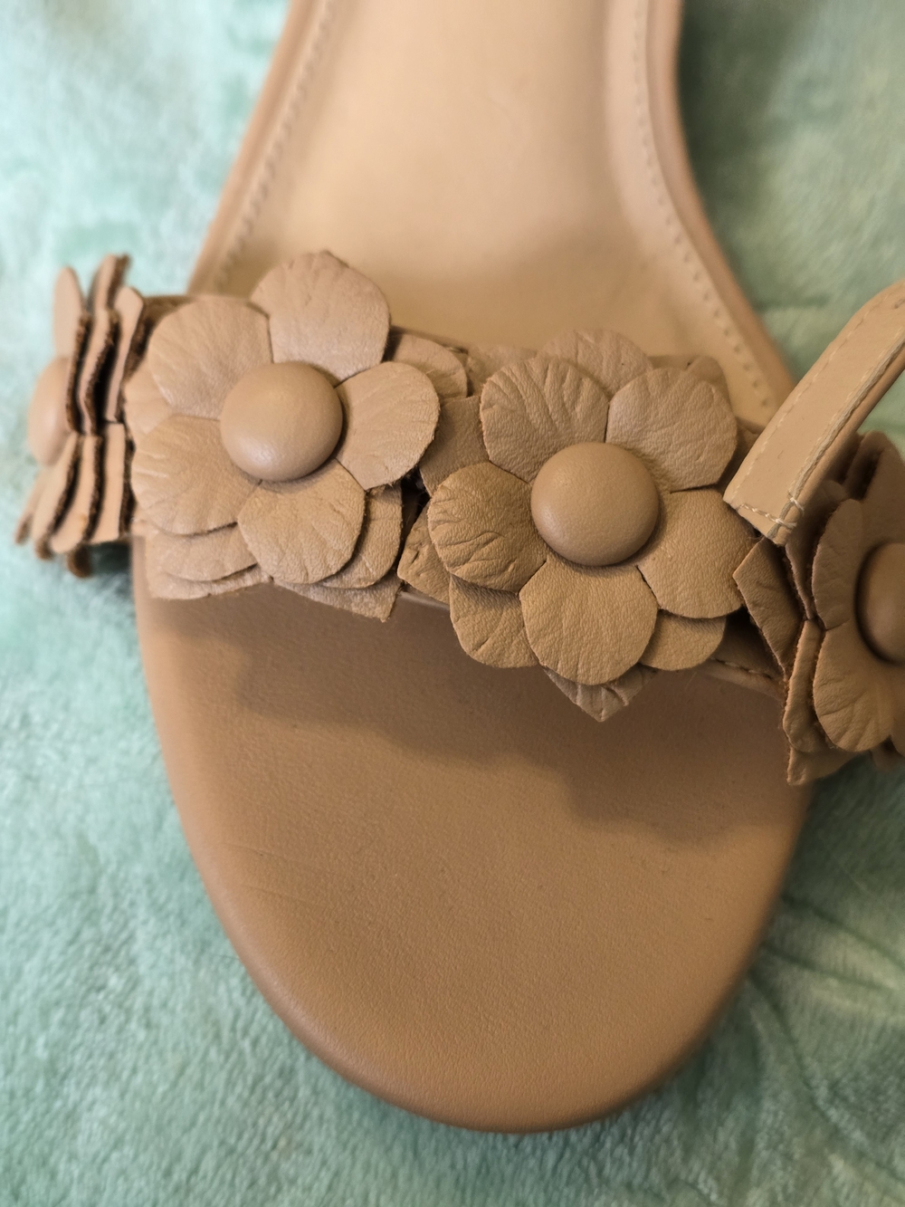 Neutral Floral Ankle-Strap Block Heels in Beige - Picture 9 of 11